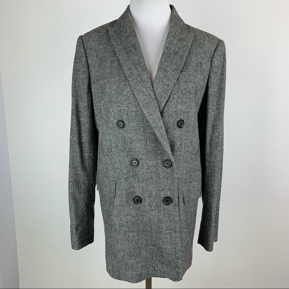 ZARA Black Plaid Double Breasted Blazer Medium - Picture 2 of 16